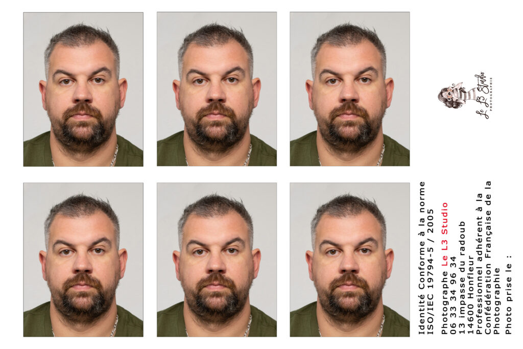 Exemple de planche de 6 photos d'identité pour la prestation de photographe à Honfleur Le L3 studio